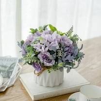 Zhuge Wedding Table Centerpieces, Artificial Faux Silk Flowers with Vase for Decoration, Purple D