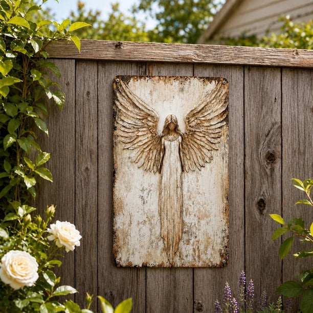 Decoración pared con forma ángel, placa colgante elegante y rústica, decoración multiusos para el hogar, letrero ángel para oficina y 15cm x 20cm