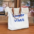 thumbnail image 4 of Bolso de hombro para mujer, bolsos de lona, ​​bolso de compras tejido con borlas (beige) Ehuebsd Para Estrenar, 4 of 8