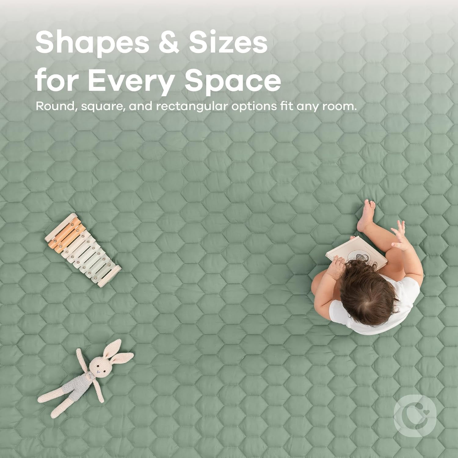 Comfy Cubs Premium Play Mat, Square 56"x56" - Kids & Toddler Mat, Non-Slip Bottom - Fern