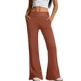 thumbnail image 5 of Women's Flare Yoga Pants with Pockets No Front Seam High Waist Flared Leggings Bootcut Gym Workout Pants Tummy Control Brown M, 5 of 7