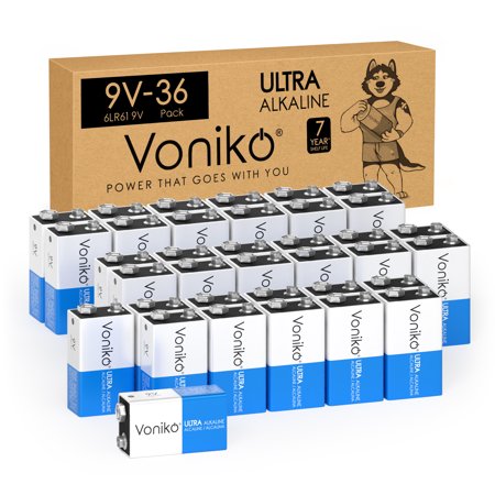 Voniko Alkaline 9V Batteries 36 Pack Long Lasting with 7 Year Shelf Life, Perfect for Smoke Detectors