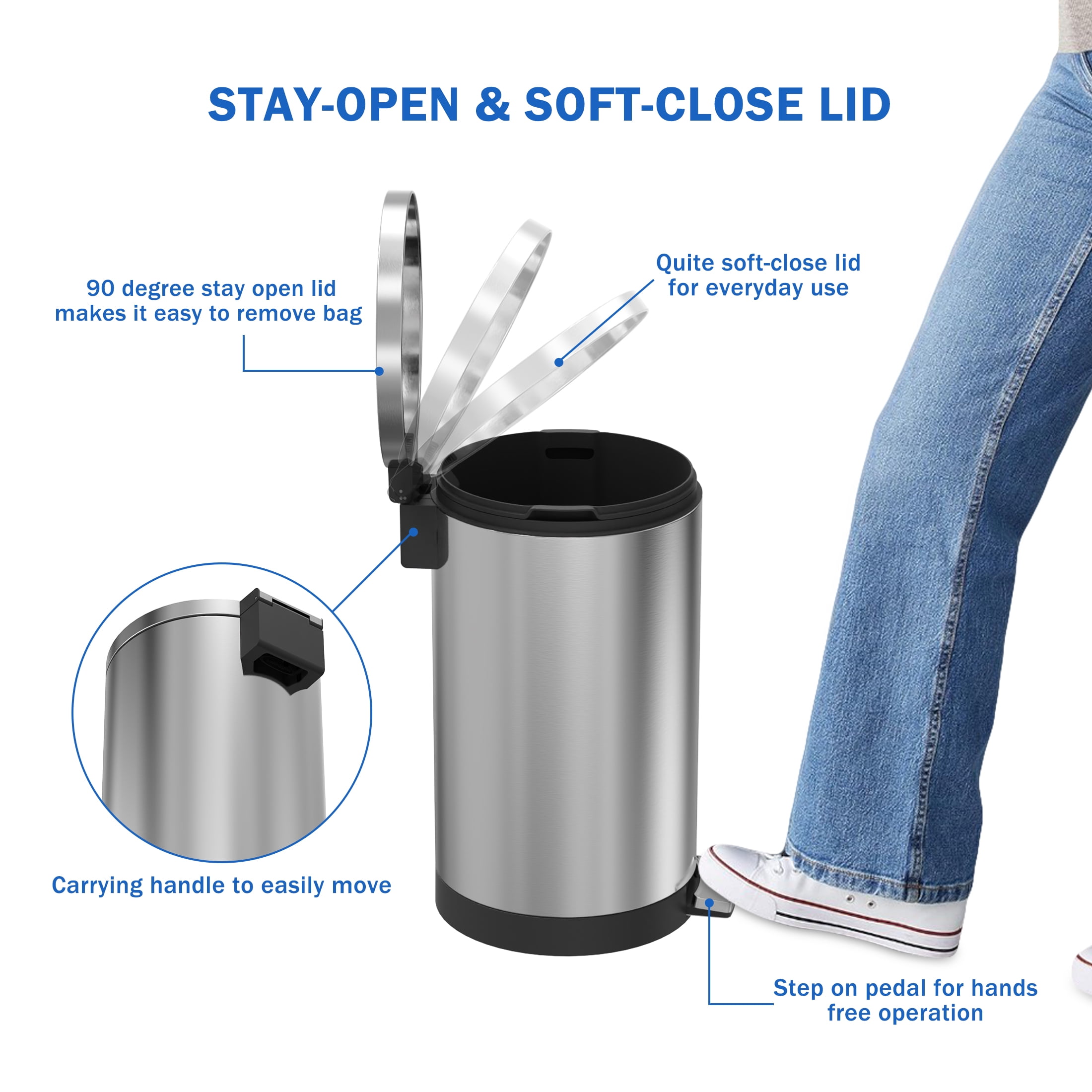 SimplyKleen Kitchen Trash Can, 7.9 Gallon Stainless Steel Step Garbage Bin with Lid, Silver