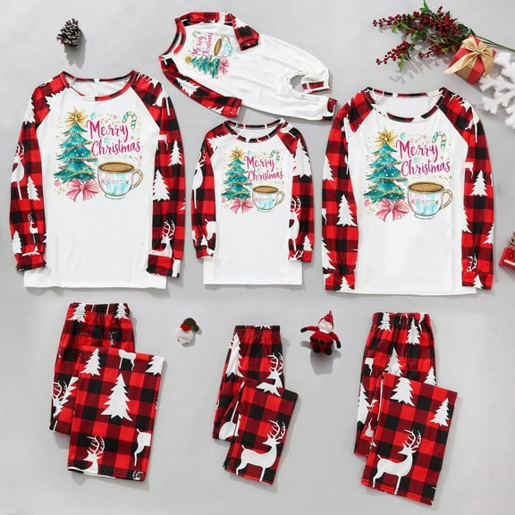 REORIAFEE Christmas Pajamas for Family 2 Piece Big and Tall Loungewear Long Sleeve Top Pant Plaid Soft Sleepwear Red M-3XL