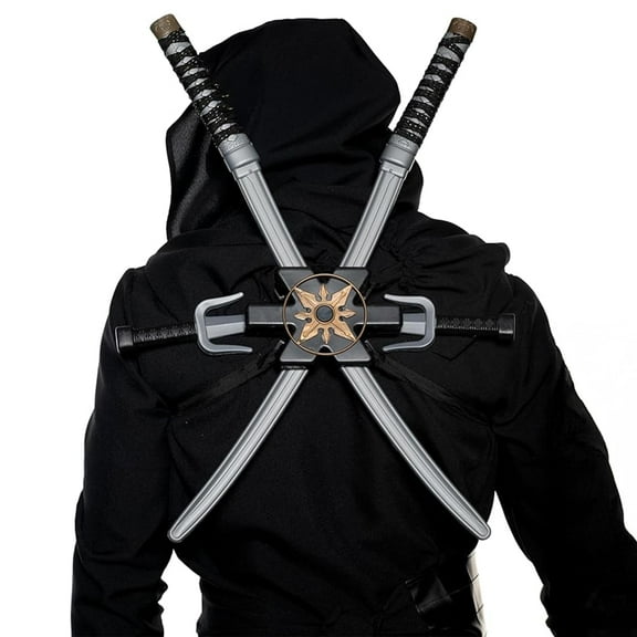 UNDERWRAPS Men's Ninja Backpack Set - Faux Weapons Toy Set, Ninja Toys for Costume Cosplay, Plastic Backpack Set with Attached Straps