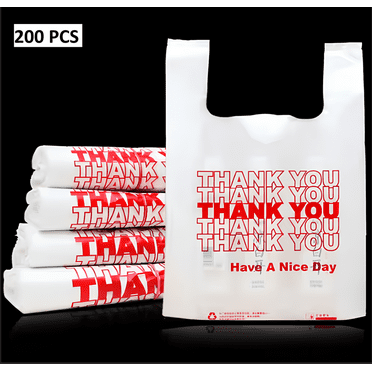 Thank You Bags, 200 Pcs, White Plastic, 11.5X6.5x22, Retail Shopping & Merchandising Bags