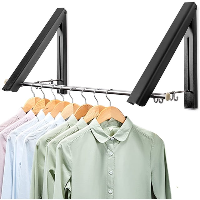 Estante de ropa montado en la pared, estante de secado plegable, estante de ropa montado en la pared, organizador de almacenamiento para el hogar de aluminio, ahorra espacio