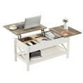 thumbnail image 6 of Nalone Coffee Table Lift Top Dining Table with Shelf, Center Table Adjustable Height Tea Tables Wooden Center Tables with Hidden Compartments for Living Room Apartments(Beige Brown), 6 of 7