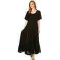 thumbnail image 5 of Sakkas Hailey Cap Sleeve Caftan Long Embroidered Stonewashed Dress - Black - S/M, 5 of 5