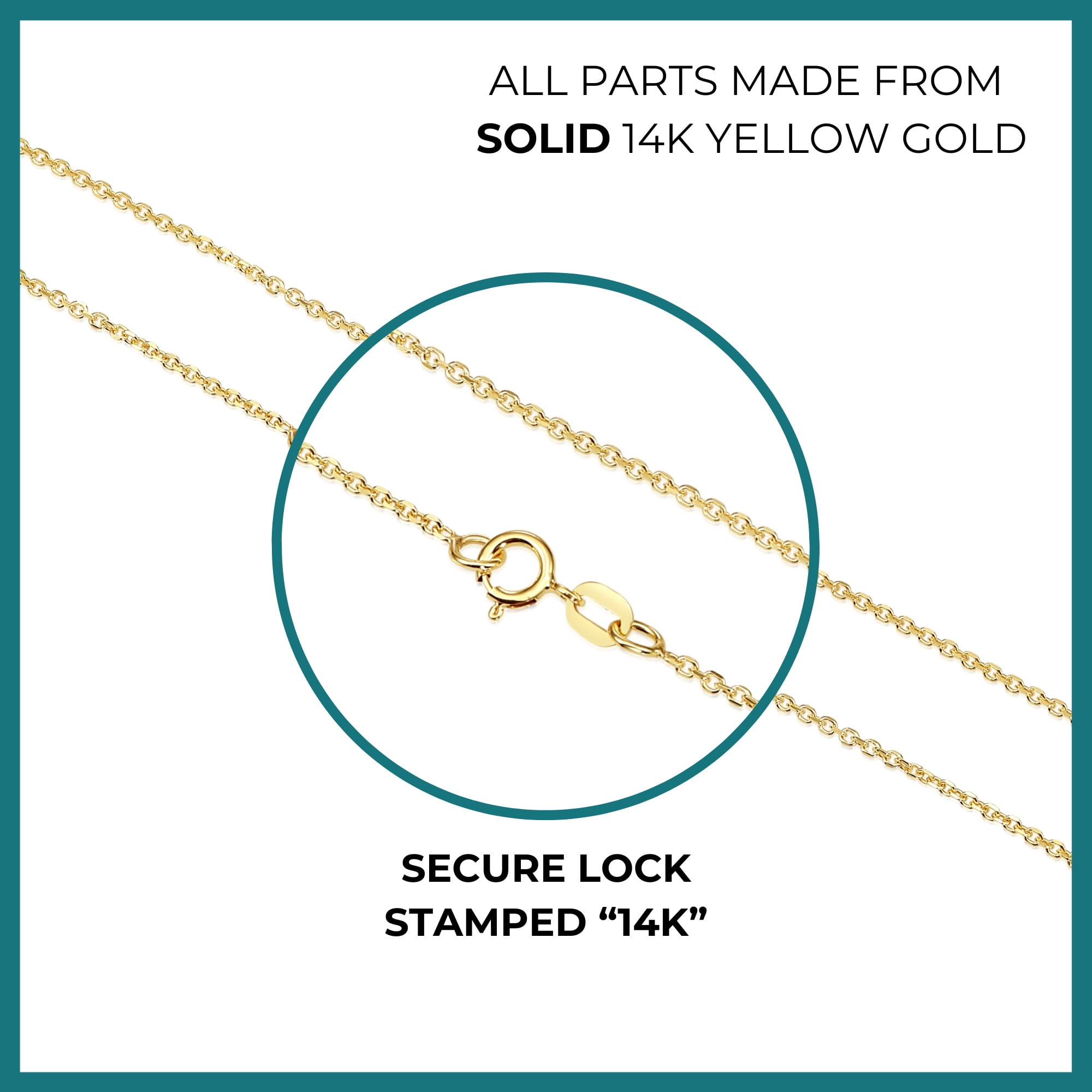 Tilo Jewelry 14K Solid Yellow Gold Diamond-Cut Cable Thin Chain Necklace with Secure Spring-Ring Lock | 0.9mm - 16 Inch | Everyday Dainty Necklace for Women, Men, Unisex