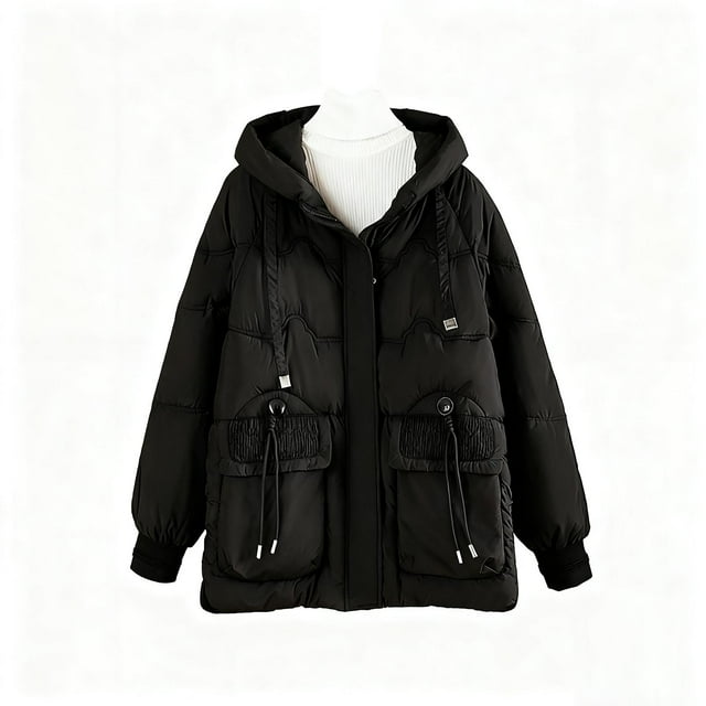 Économies Automne/hiver! srobpty Veste Matelassée à Manches Longues pour Femmes, Veste Décontractée à Capuche Noire pour Dames, L