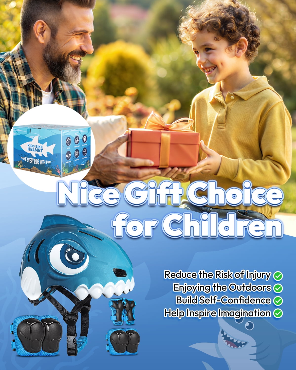FUNWICT Kids Bike Helmet Boys Girls Bicycle Helmet for Kids 3-5-8 Breathable Adjustable Lightweight Kids Helmet and Pads Set for Cycling Skating Scooter Skateboard