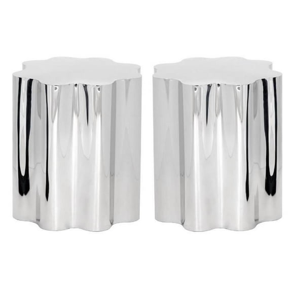 Home Square Dahlia 18" Stainless Steel Side Table in Silver - Set of 2