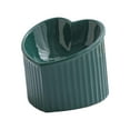 thumbnail image 1 of Ceramic Tilted Elevated Cat Bowl Heart Shape Porcelain Easily Wash Food Bowl Dark Green, 1 of 8