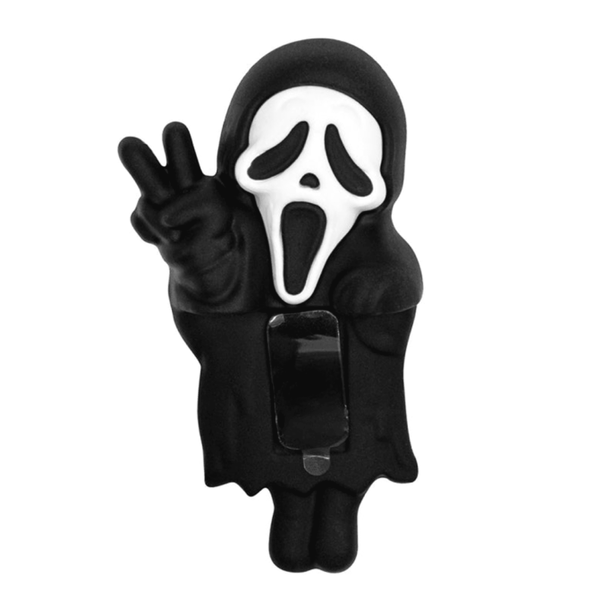 Ghost Face Phone Pal Decorative Figure, Spooky Clip-On Phone Buddy Ornament for Smartphones & Cases, Halloween Decor, Black, 1 Pack