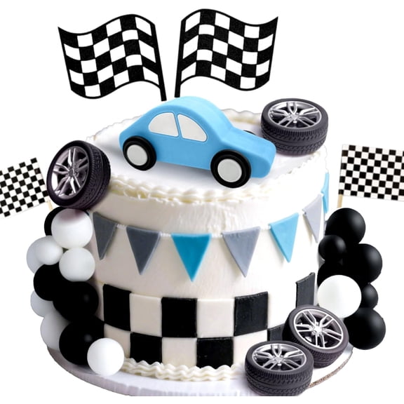 Race Car Cake Decorations Car Cake Topper Checkered Flag Cake Topper Growing Up Two Fast Birthday Decor Fast One Fast Three Need Four Speed Birthday Decorations