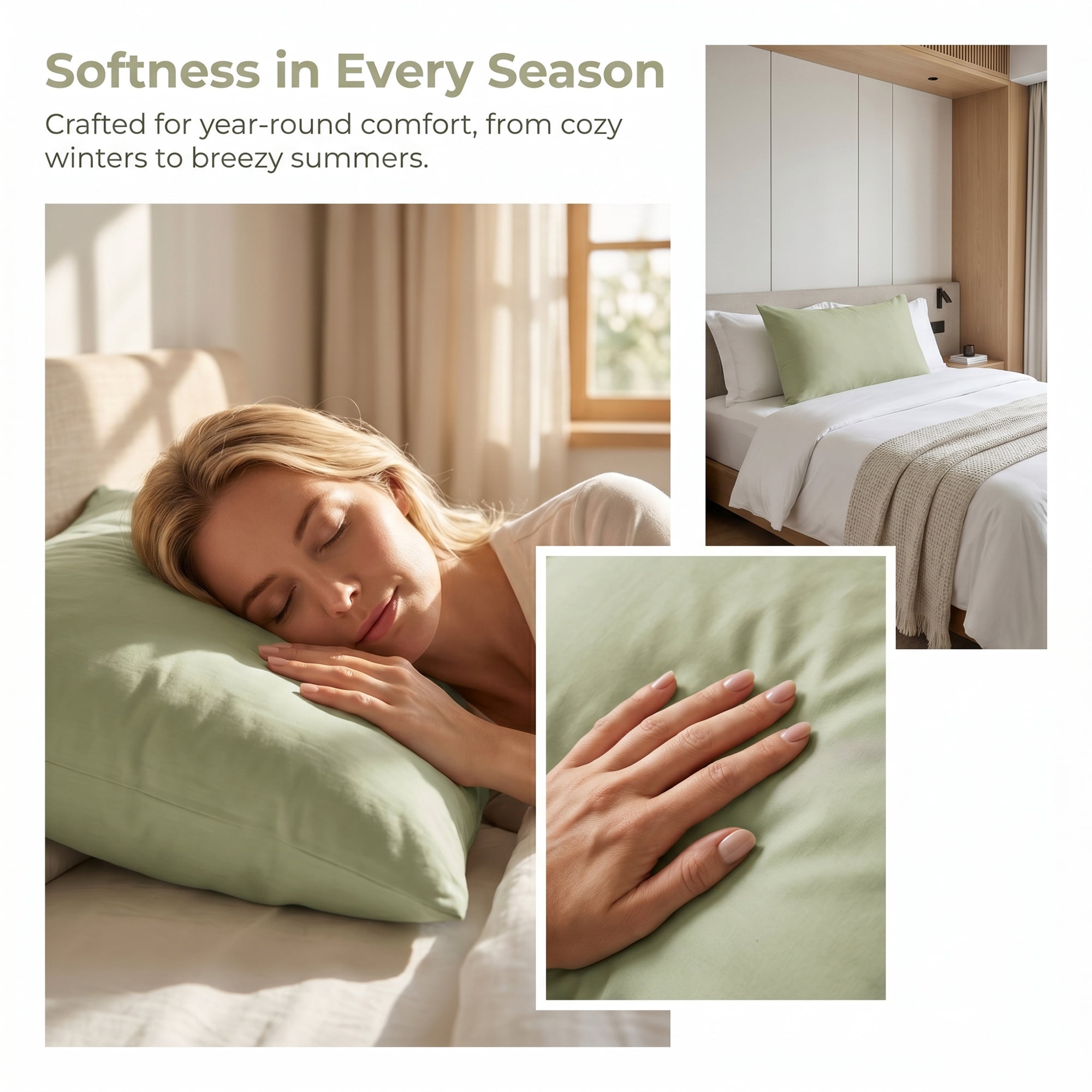 Unique Bargains Breathable Cotton Covers Pillow Protectors with Zipper Standard Size Queen Green