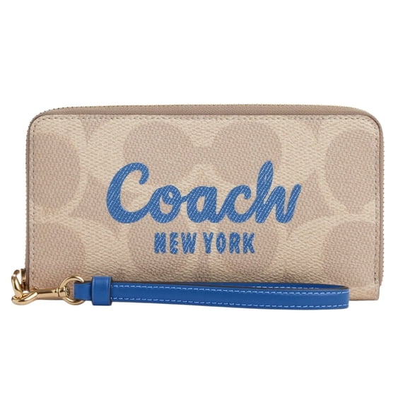 Cartera Coach Beige Con Logo Azul