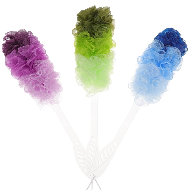 Miangastore 3Pcs Home Long Handle Supple Foaming Bath Ball Bath Flower Bath Rub Back Tool