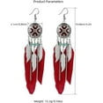 thumbnail image 5 of Boho Long Enamel Feather Dangle Drop Statement Stud Earring for Women Bohemian Ball Beaded Turquoise Tassel Dangling Link Piercing Fish Hook Earrings Ethnic Style Vintage Jhumka Jhumki Party, 5 of 11