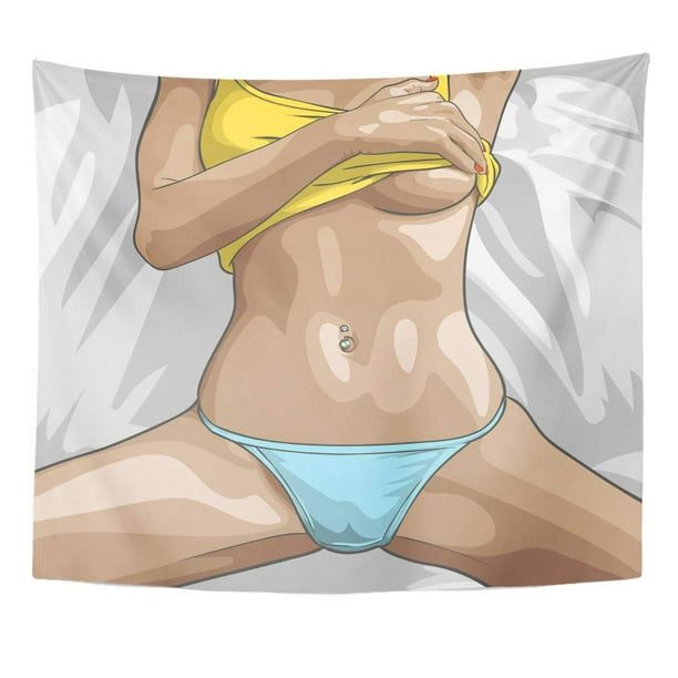 XDDJA Yellow Sexy Woman Holding Her Boobs Girl Chest Lingerie Adult  Attractive Azure Wall Art Hanging Tapestry Home Decor for Living Room  Bedroom Dorm 51x60 inch 