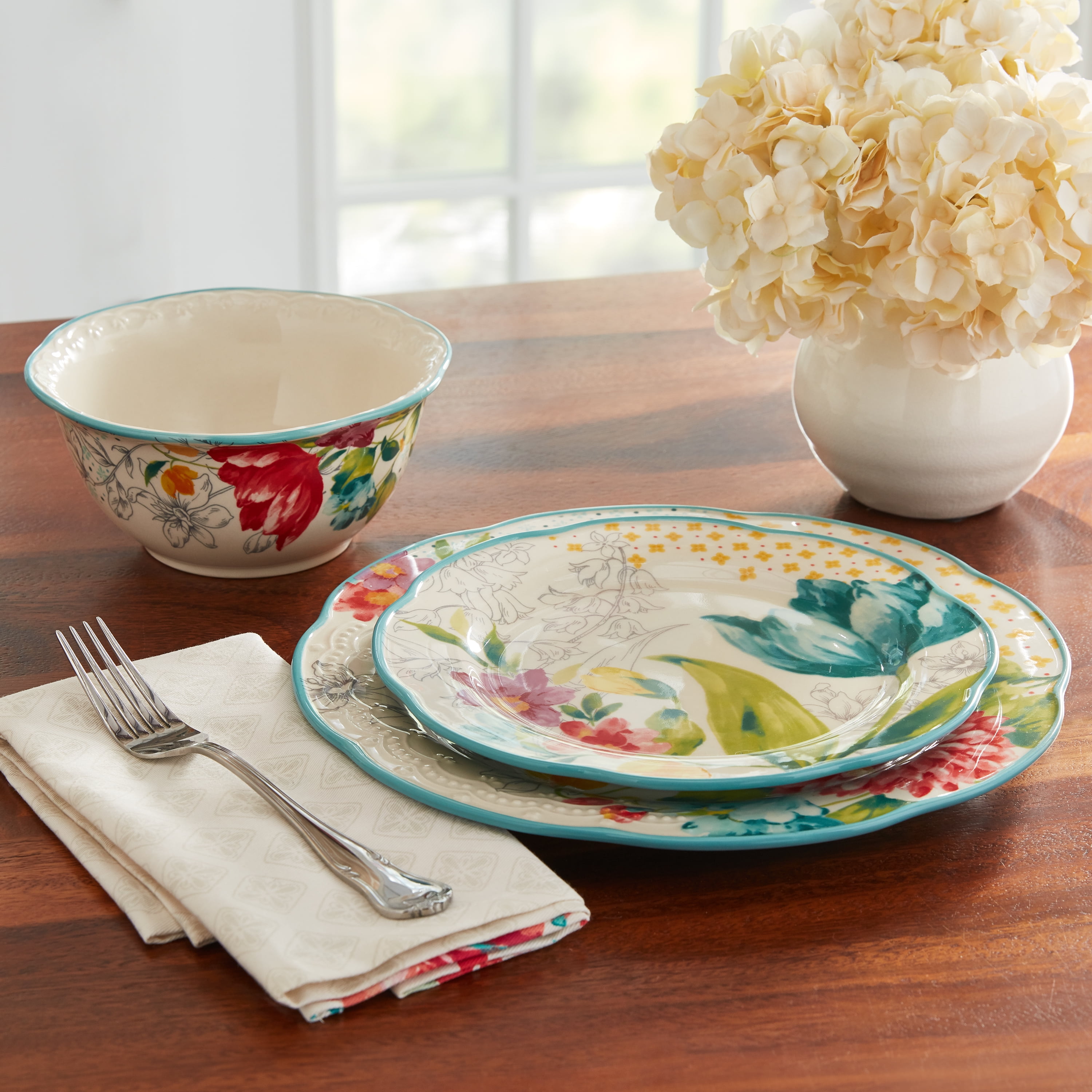 (2 pack) The Pioneer Woman Blooming Bouquet 12-Piece Dinnerware Set