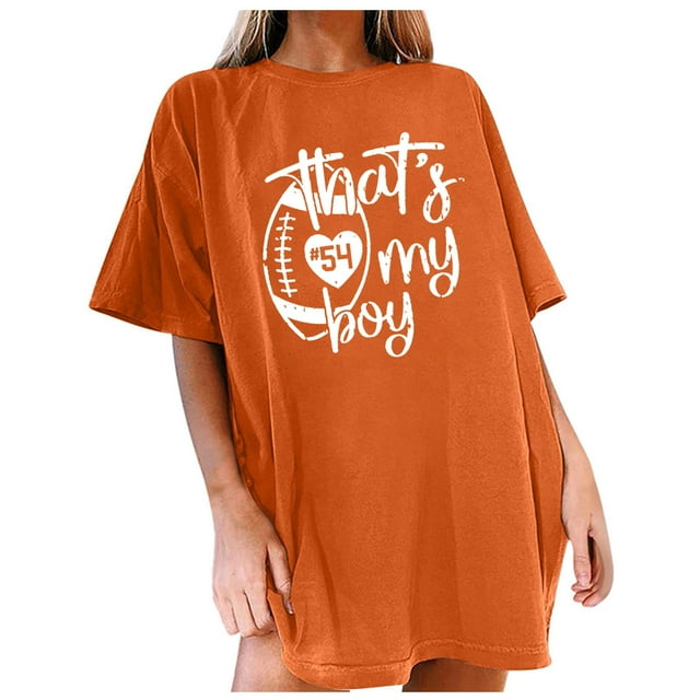 TSADFHJI Ladies Tops for Fall Dressy Ladies Football Season Printed T Shirt Top L Orange