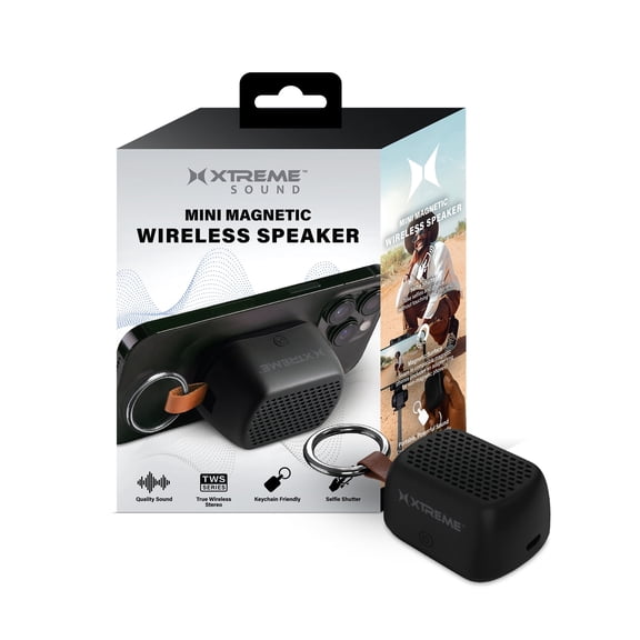 Mini Bluetooth Speaker, Magnetic Portable Speaker for iPhone & Android, Xtreme Sound Wireless Speaker with Keychain Clip, TWS Stereo Black