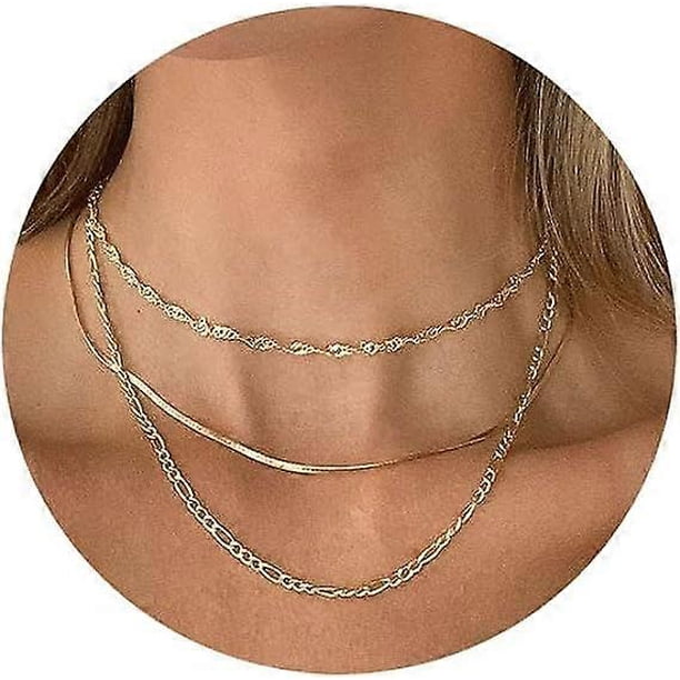Herringbone Necklace For Women,14k Gold Plated Layered Gold Necklaces Dainty Gold Herringbone Necklace Chunky Thin Paperclip Snake Chain Choker Neckla