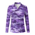 thumbnail image 4 of Xoenoiee Purple Camo Print Women's Long Sleeve Golf Polo Shirts V Neck Collared Workout Tops UV Protection Activewear Pullover Golf Apparel Quick Dry Blouses Athletic Tennis Tops, Size XS, 4 of 7