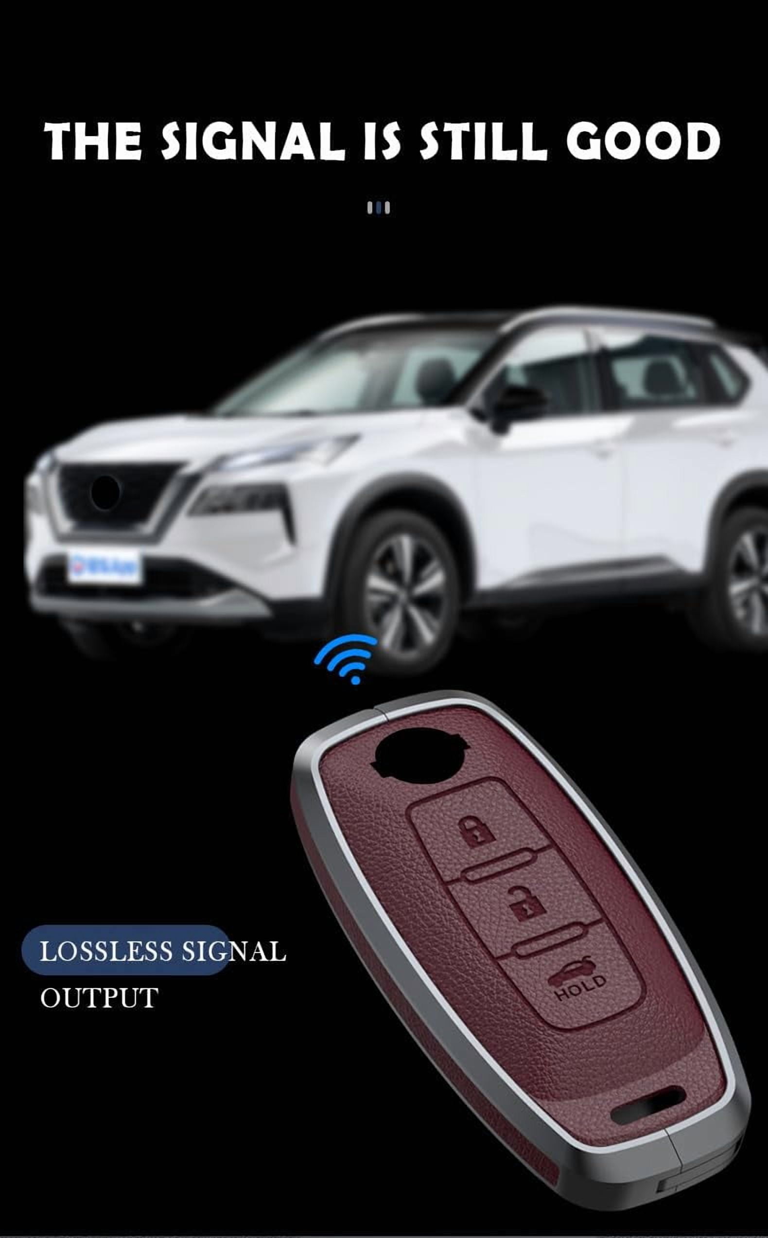 Metal Key Fob Cover with Keychain 4 Buttons Leather Key Case Holder Fit for Nissan X-trail Car Key Accessories