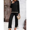 thumbnail image 5 of SWSMCLT Women's 2 Piece Outfits Dressy Long Sleeve Lounge Sets Knit Sweater Top Wide Leg Pants Holiday Casual Pant Suits Tracksuits Black Small, 5 of 5