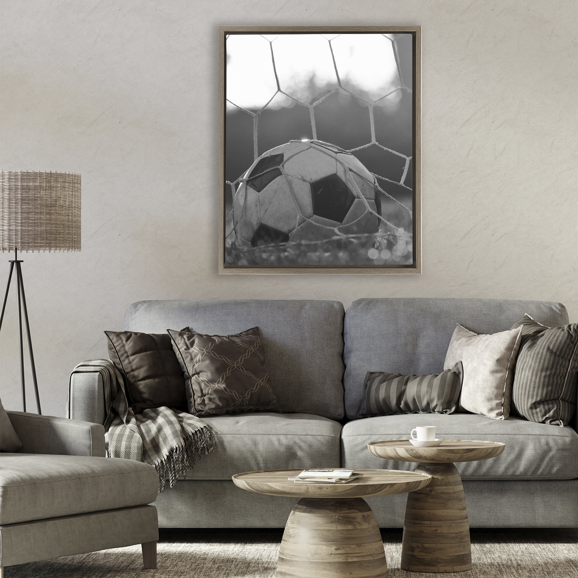 Stupell Industries Soccer Goal Score Brown Framed Floater Canvas Wall Art, design by Marcus Prime