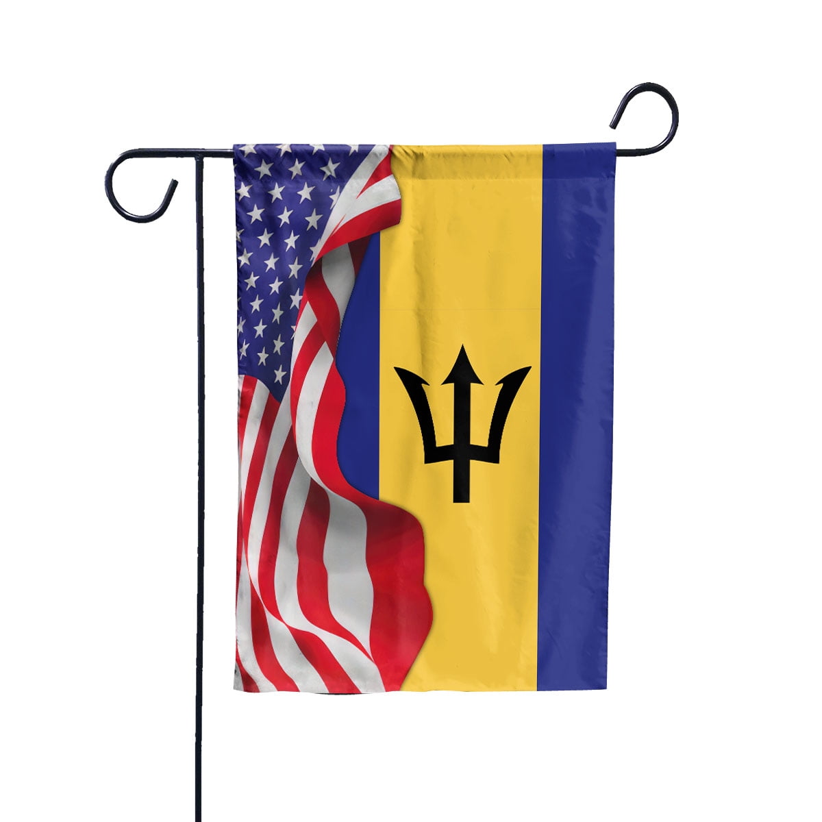 American Flag Waving Show Barbados Flag Barbadian American Friendship Proud Root House Flag, Double-Sided Decorative Outdoor Flag, Patriotic Polyester Yard Flag 29.5 x 39.5 in