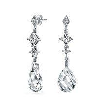 Bling Jewelry Womens Briolette Teardrop CZ Dangle Chandelier Earrings Sterling Silver Gemstone