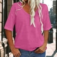 thumbnail image 6 of vigerkar Summer Tops for Women 2025 Women Casual Fashion Solid Color V Neck Short Sleeved T Shirt Basic Hot Pink, XXL, 6 of 7