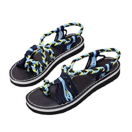 

Fesfesfes Fesfesfes Sandals for Women Summer Flat Heel Cross Braided Strap Bohemian Roman Sandals Casual Boho Beach Sandals