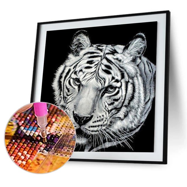 Cuadros Decorativos Kit de pintura de diamante 5D, tigre blanco, taladro redondo completo, diamantes de imitación, juego de arte de pared DIY Tmvgtek embutido en tela
