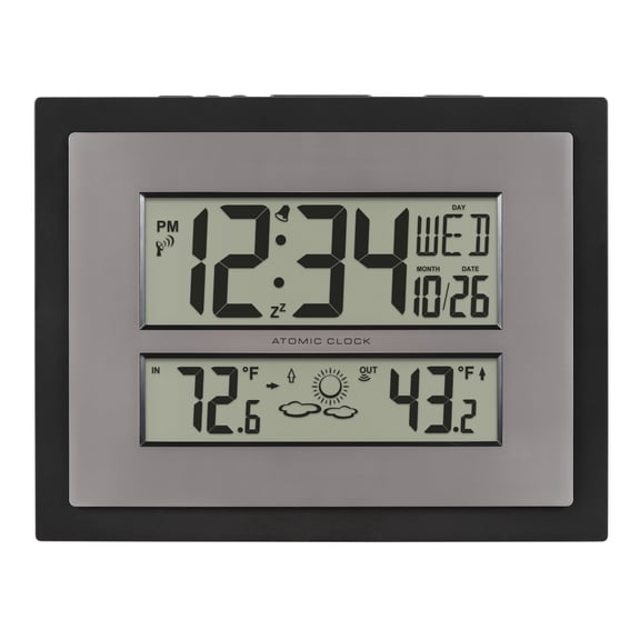 La Crosse Technology Atomic Digital Black & Silver Contemporary Clock, 512-65937-INT