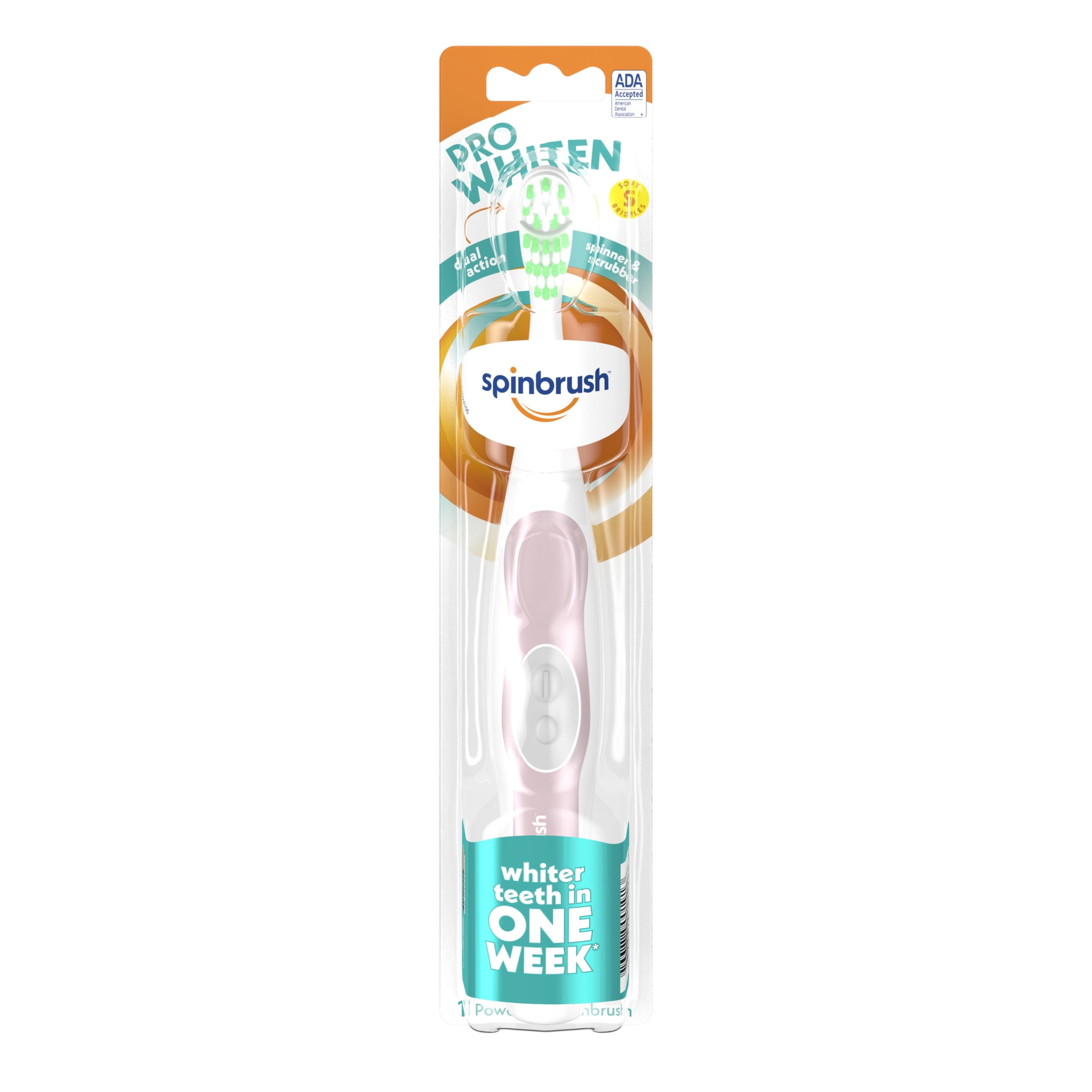 Spinbrush Pro Whiten Battery Powered Toothbrush for Adults, Soft Bristles, Colors May Vary