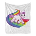 thumbnail image 1 of Cartoon Soft Flannel Fleece Throw Blanket, Baby Unicorn Runs on the Rainbow Mythological Fantasy Creature Image, Cozy Plush for Indoor and Outdoor Use, 50" x 70", Lilac White, by Ambesonne, 1 of 6