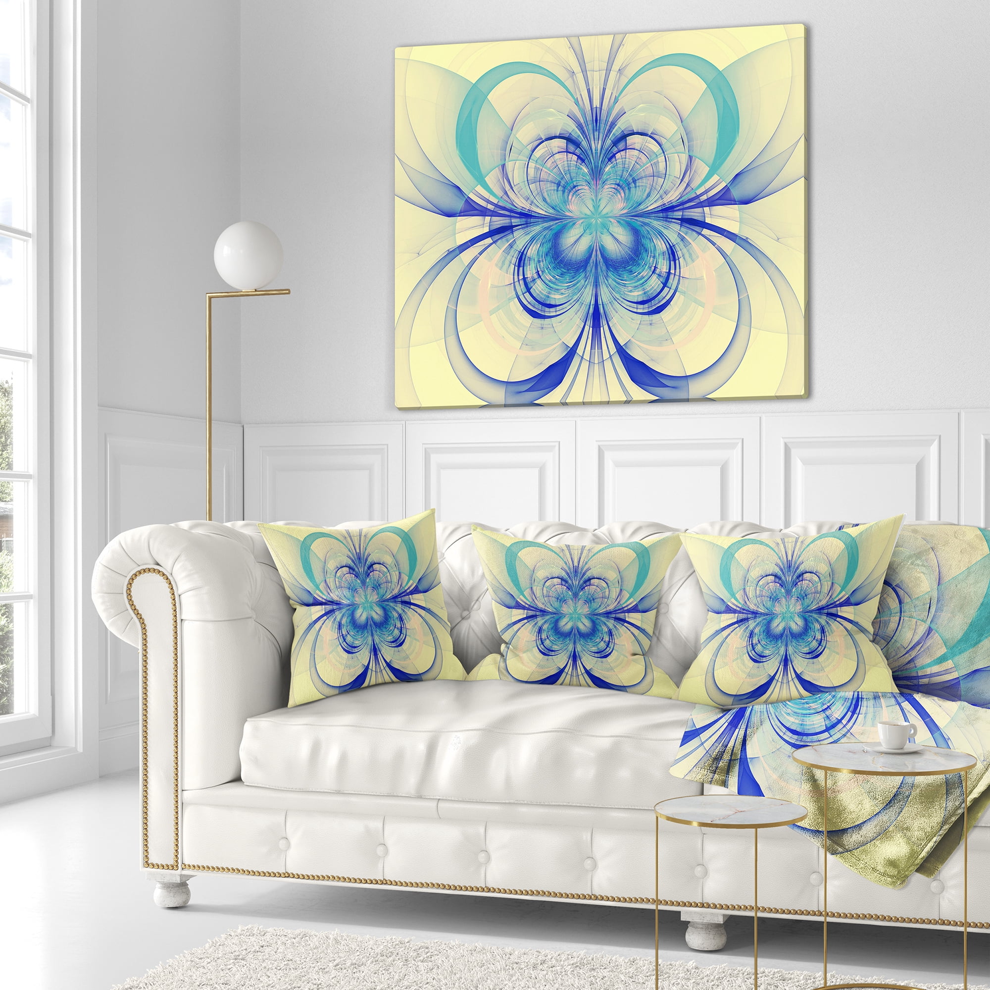 Designart Blue Fractal Flower Pattern - Floral Throw Pillow - 18x18