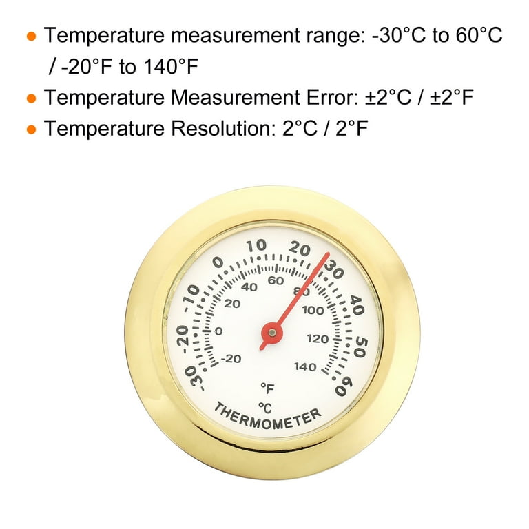 1.46 Mini Indoor Outdoor Thermometer Celsius/ Fahrenheit Temperature  Monitor, Gold 2 Pack