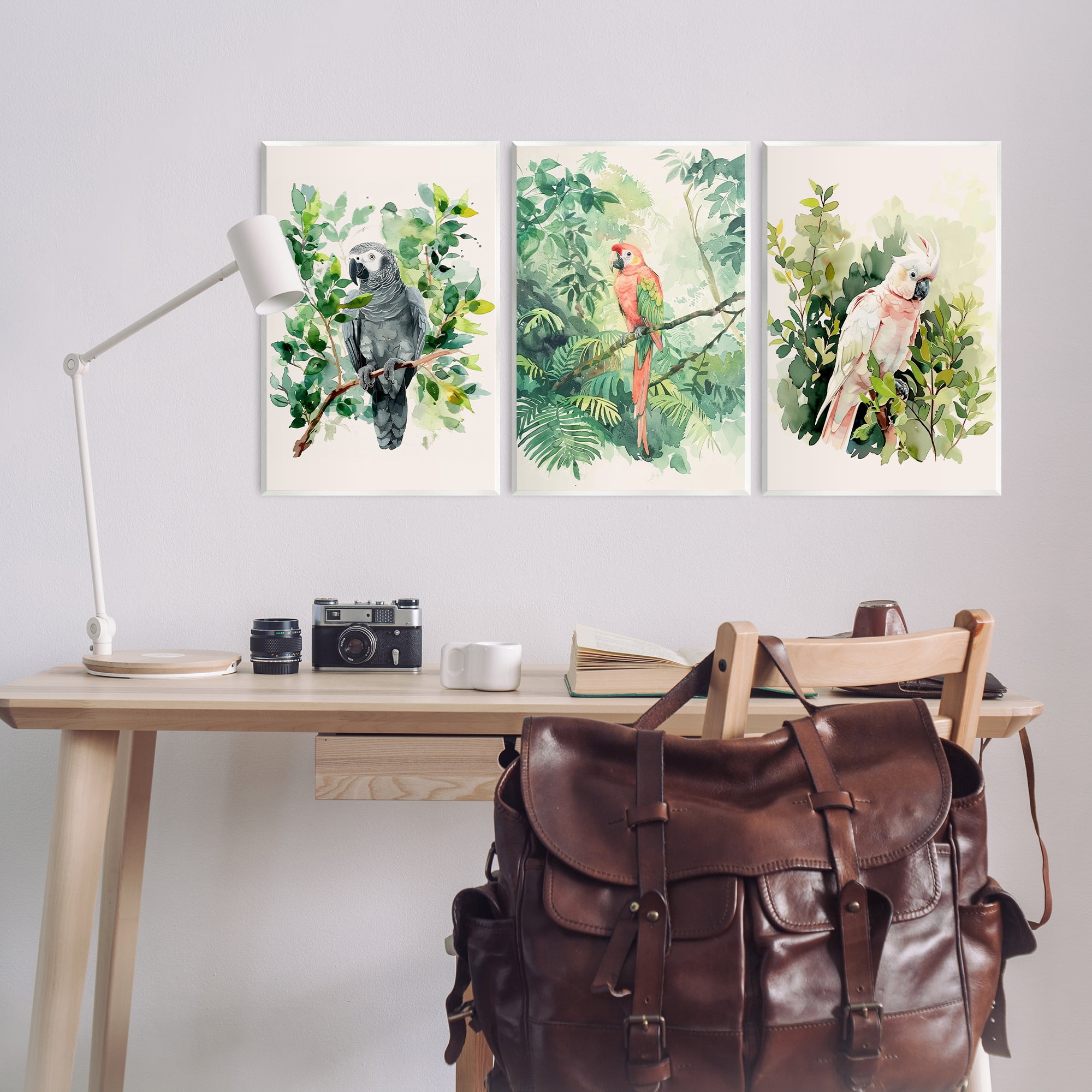 Stupell Industries Tropical Parrots in Jungle Animals Painting Unframed Art Print Wall Art, 13 x 19, Set of 3