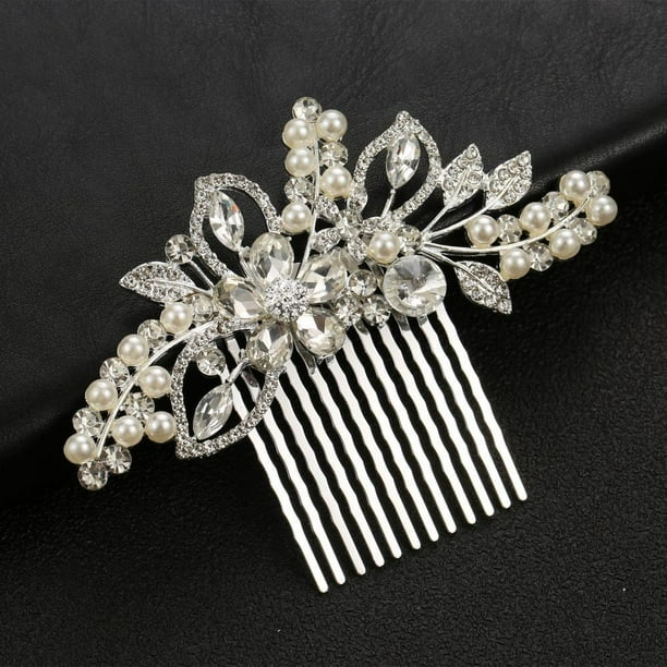Peineta plateada de 10x7cm, pieza de pelo nupcial de cristal para boda de flores, accesorios para el cabello de novia, peineta para novia
