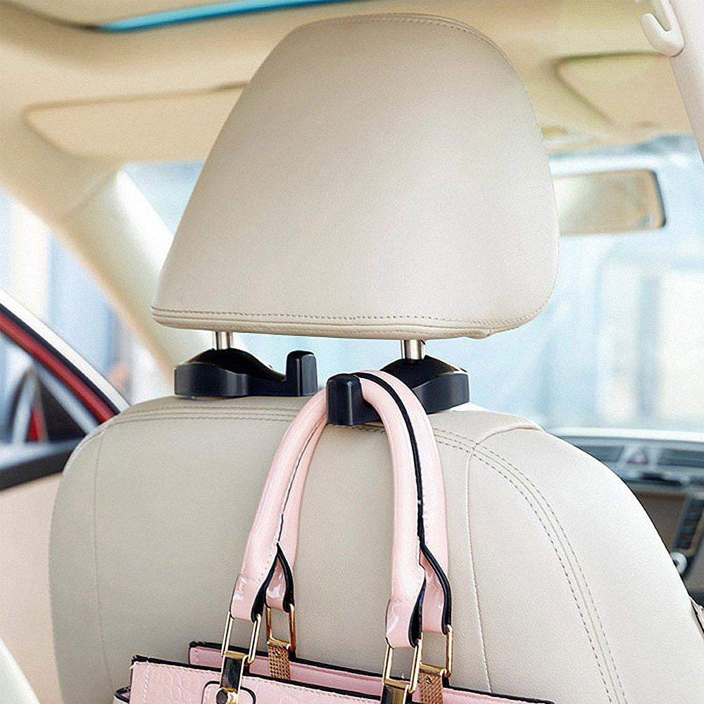 Universal Multifunctional Car Vehicle Back Seat Headrest Mobile Phone Holder Hanger Holder Hook for Bag Purse Cloth Grocery Beige Set of 2