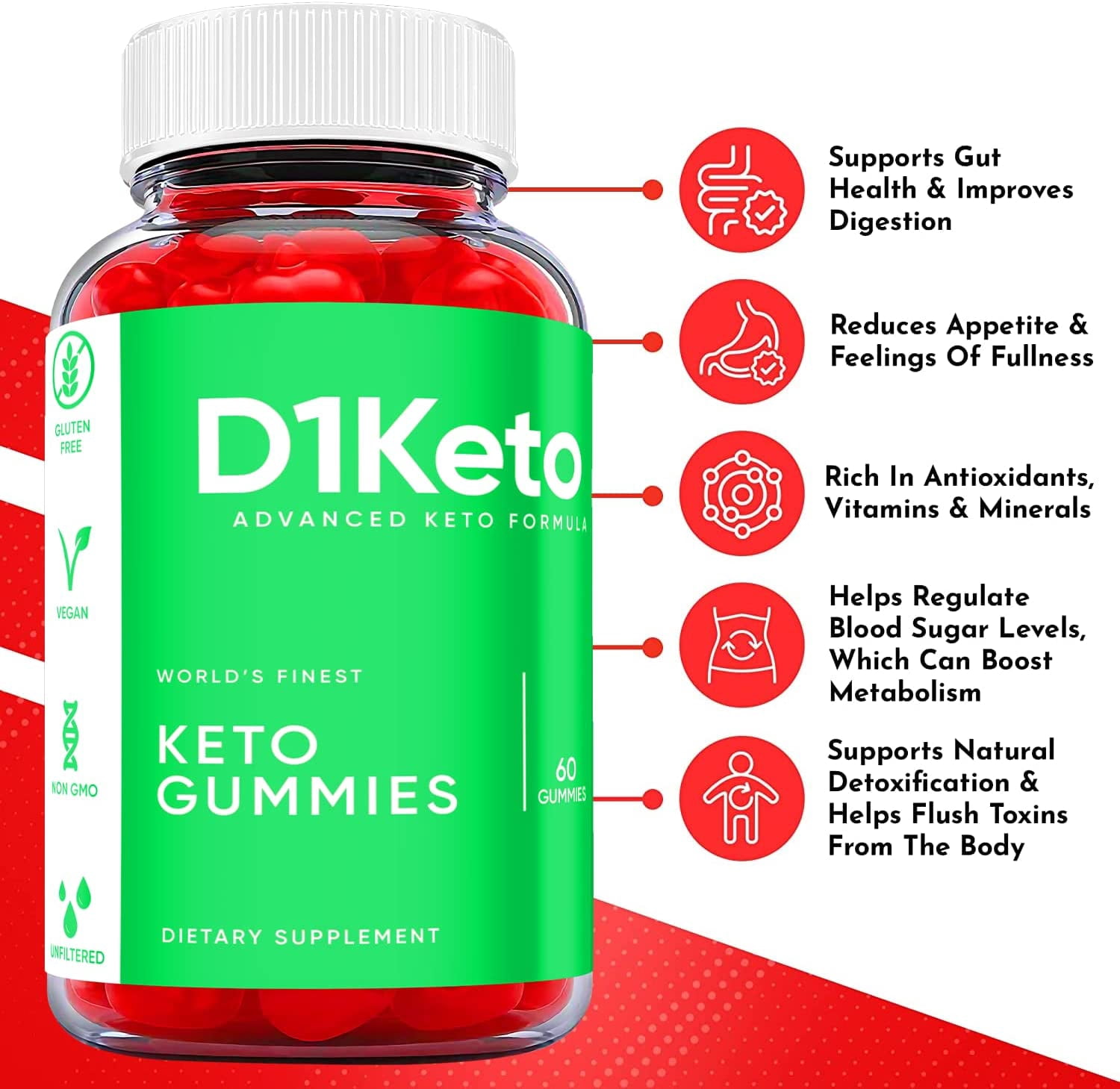(3 Pack) D1 Keto ACV Gummies - Supplement for Weight Loss - Energy & Focus Boosting Dietary Supplements for Weight Management & Metabolism - Fat Burn - 180 Gummies