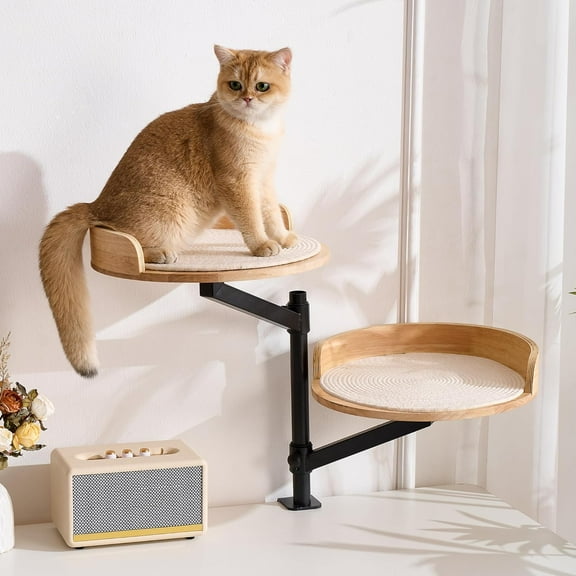 Cat Desk Bed for Indoor, 15.75" Double Cat Beds for Desk with Mats, 360° Rotating & Height Adjustable, Each Supports up to 22kg/48.5 lb, Modern Furniture for Office Desks and Gaming Tables