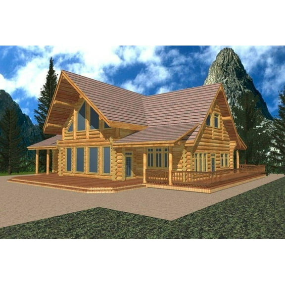 001-1037: Log Cabin 2 Bed, 3 Bath Luxury Home Plan, 2576 Sq Ft: Full Blueprints with License to Build by Home Plan Marketplace - Lesuto