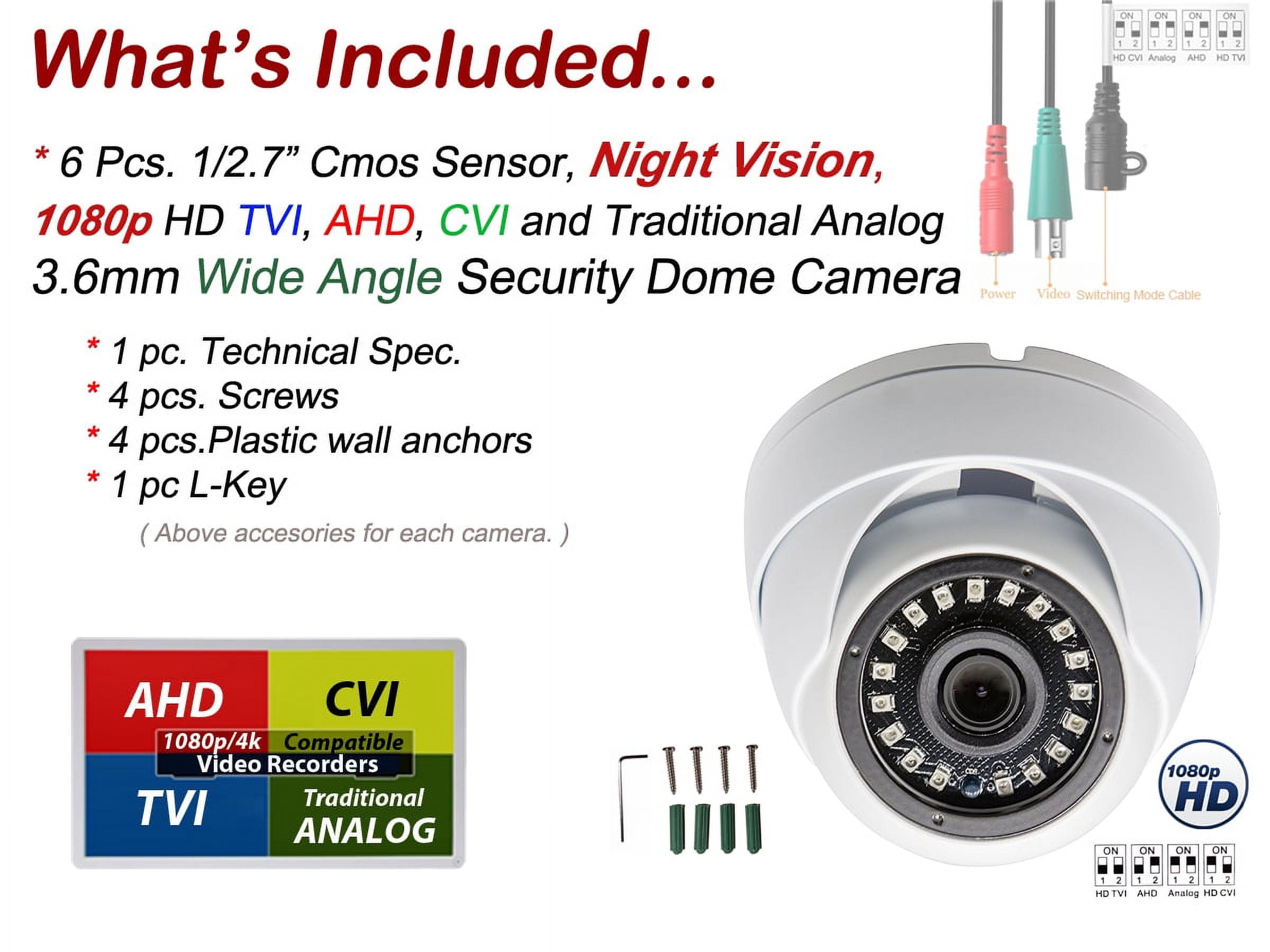 Evertech 6 Pcs 1080p HD Day Night Vision Indoor Outdoor Security Dome Camera for CCTV Systems